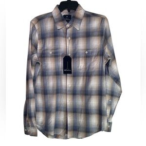 Ben Sherman Blue and Tan Twill Plaid Shirt sz S